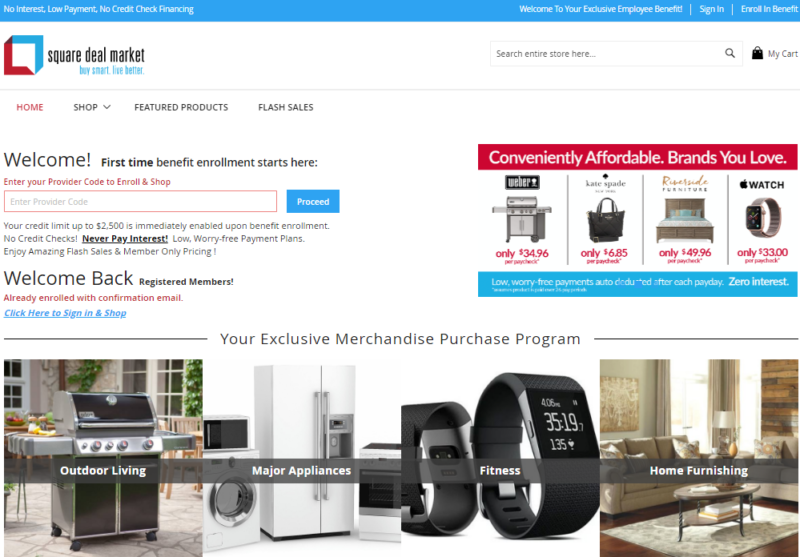 Screenshot of the Square Deal Market website